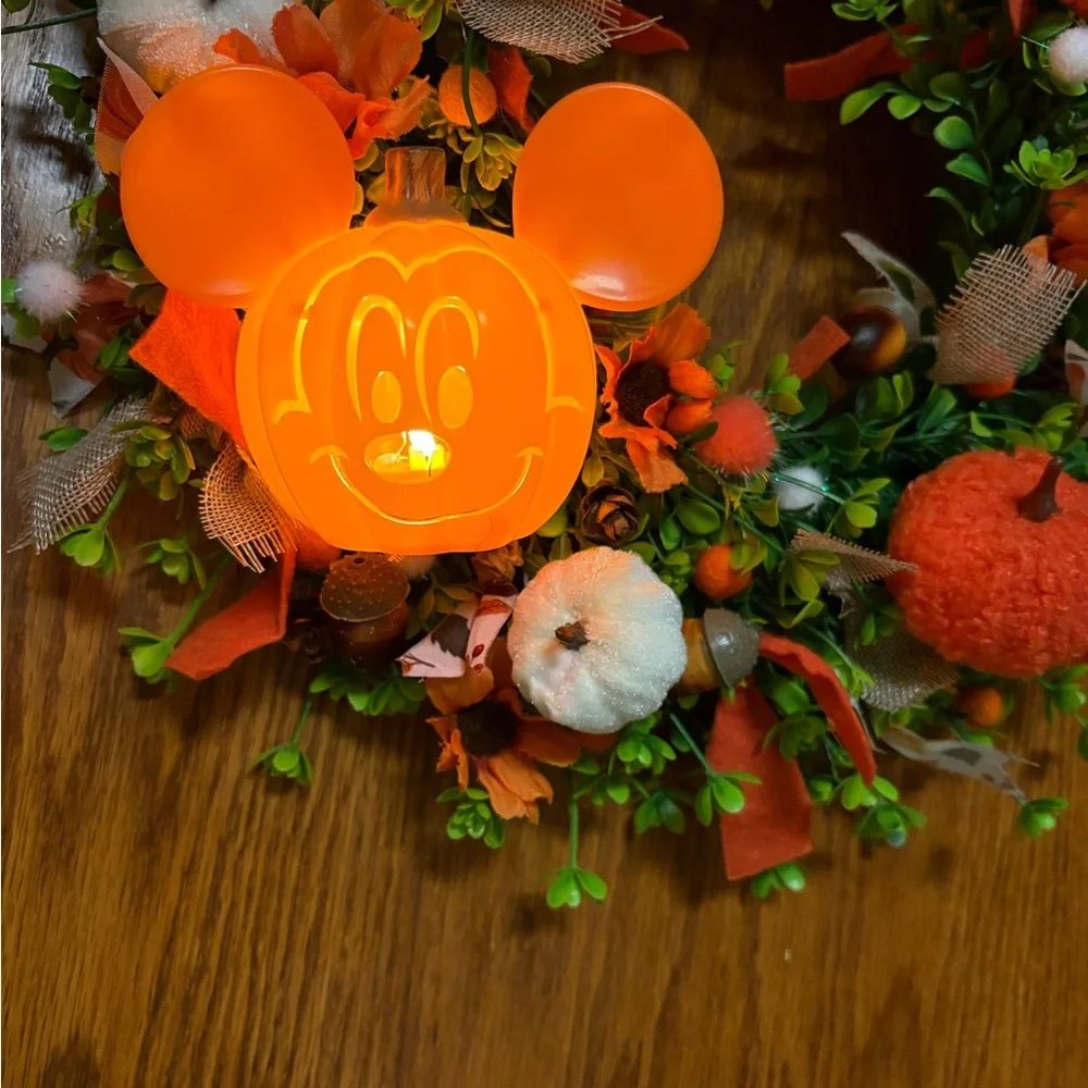 Festive Halloween Mickey Mouse Wreath - Orange and Green